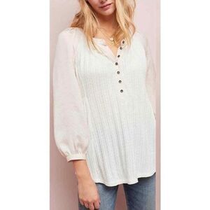 ✨Anthropologie Meadow Rue Kersee Henley Ivory Thermal Knit Sz Small Top✨